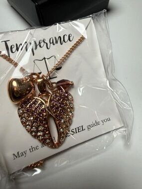 Avon Angel Wing Necklace Temperance Cassiel Rose Gold Tone Rhinestone Pendant